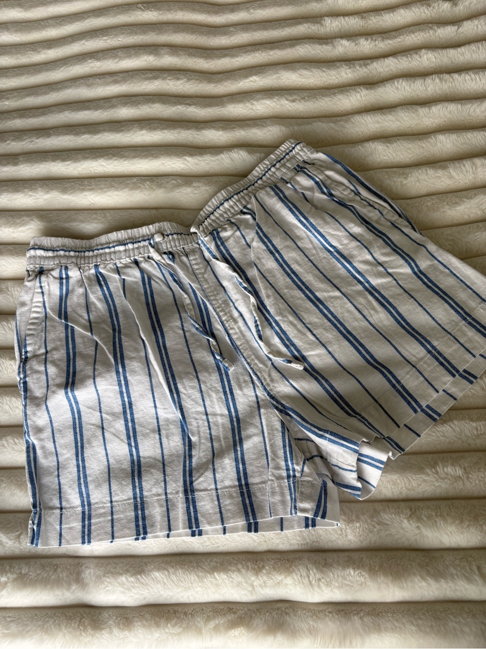 H&M White striped linen shorts